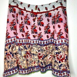 Anthropologie Raga Women's Skirt L Mini Floral Button Down Lined Cotton Boho NWT